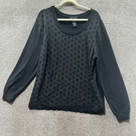 Lane Bryant Sweaters - Lane Bryant Pullover‎ Sweater Women 18/20 Black Geometric Bedazzled Scoop Neck